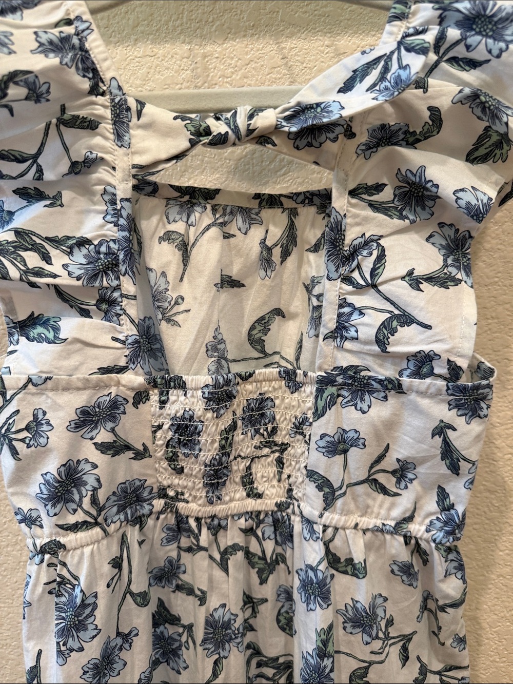 J. Crew White Sundress with Blue Floral Print and Ruffle Sleeves - Picture 3 of 4